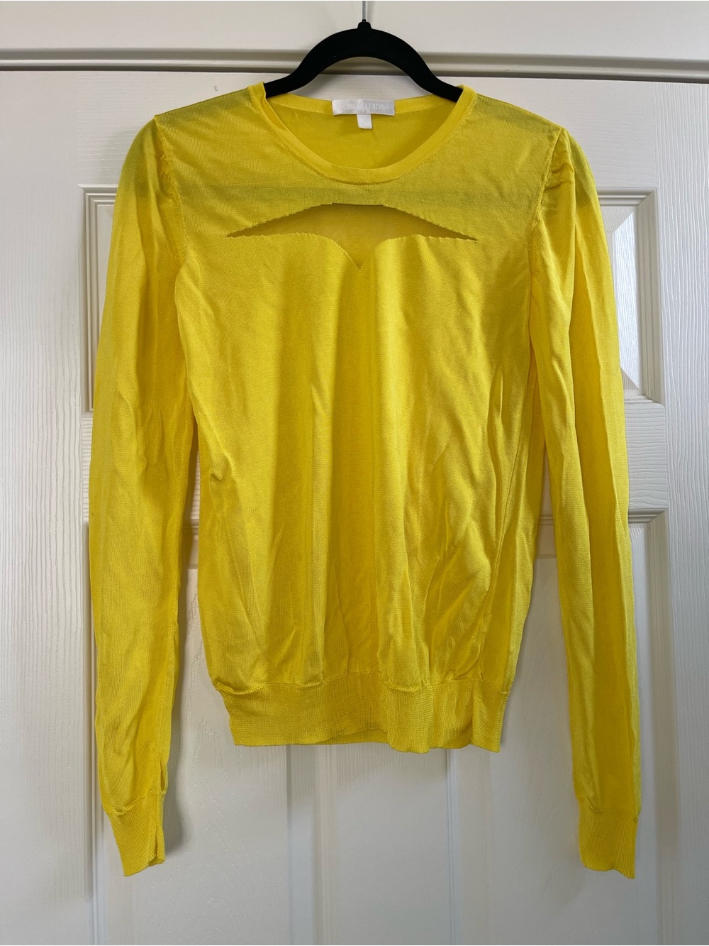 Women’s Cushnie Et Ochs Long Sleeve Mesh Cut Out Top Yellow Size XS